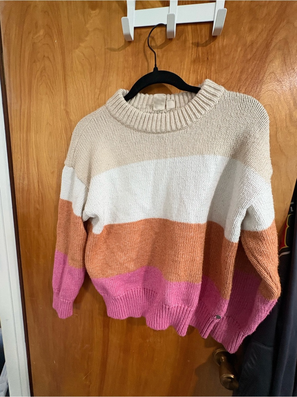 Roxy Striped Crewneck Sweater in Cream, Tan & Pink